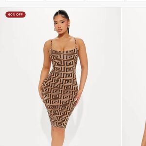Fashion Nova Tan and Black Geometric Midi Dress